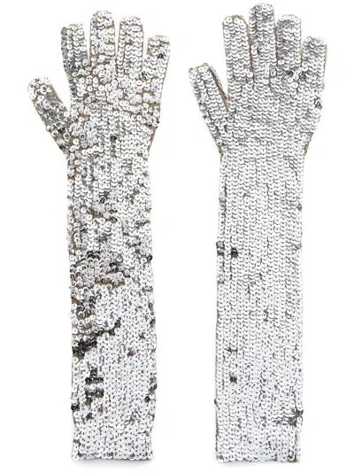 N°21 Sequinned Gloves In Metallic