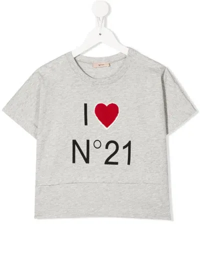 N°21 Kids' Slogan-print Short-sleeve T-shirt In Grey