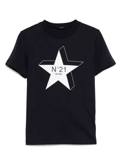 N°21 Kids' Star Print T-shirt In Blue