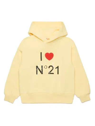 N°21 Kids' Logo-print Cotton Hoodie In Yellow