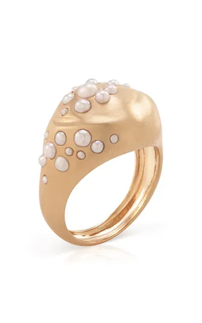 Nada Ghazal 18k Yellow Diamond Pearl Ring In Gold