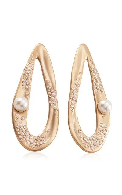 Nada Ghazal Drop Shine Large 18k Yellow Diamond Pearl Earrings In Gold