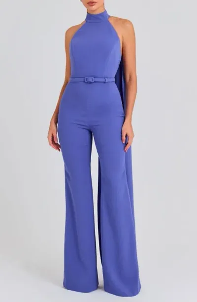 Nadine Merabi Drape Halter Neck Wide Leg Jumpsuit In Purple