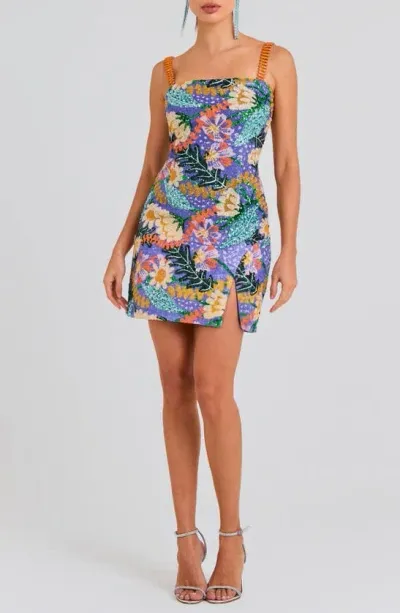 Nadine Merabi Floral Sequin Embellished Minidress In Bright Purple