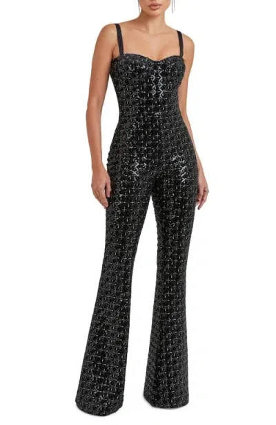 Nadine Merabi Hailey Sequin Sleeveless Flare Jumpsuit In Black