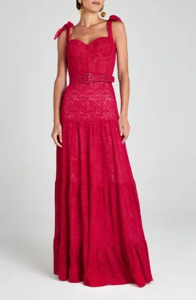 Nadine Merabi Miranda Belted Gown In Medium Red