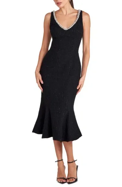 Nadine Merabi Penelope Embellished Trim Tweed Cocktail Midi Dress In Black