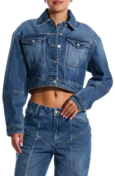 Naked Wardrobe Crop Denim Jacket In Indigo Wash