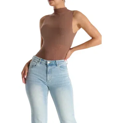 Naked Wardrobe Funnel Neck Mesh Bodysuit In Taupe