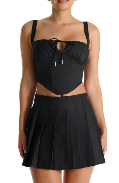 Naked Wardrobe Gathered Lace-up Back Bustier Top In Black