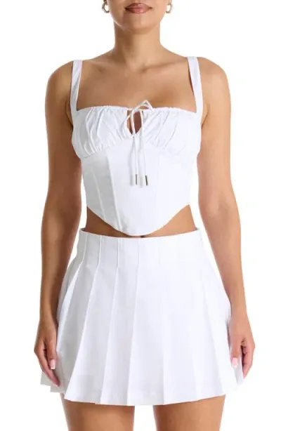 Naked Wardrobe Gathered Lace-up Back Bustier Top In White