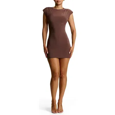 Naked Wardrobe The Padded Shoulder Cap Sleeve Minidress In Chocolate