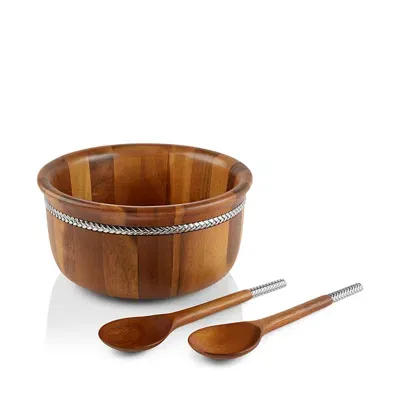 Nambe Round Salad Bowl With Servers In Brown