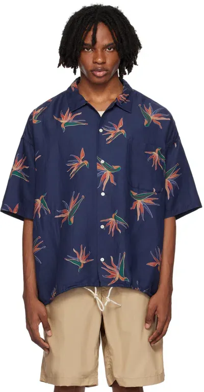 Nanamica Navy Aloha Shirt In Blue