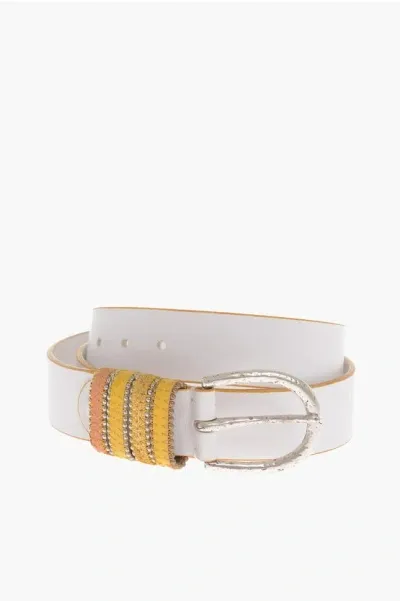 Nanni Leather Belt With Studs 35mm In White