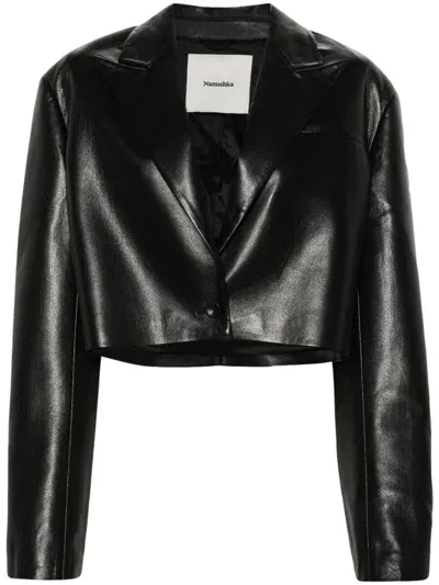 Nanushka Aidula Single-breasted Cropped Blazer In Black