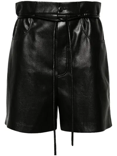 Nanushka Belted Faux-leather Shorts In Black