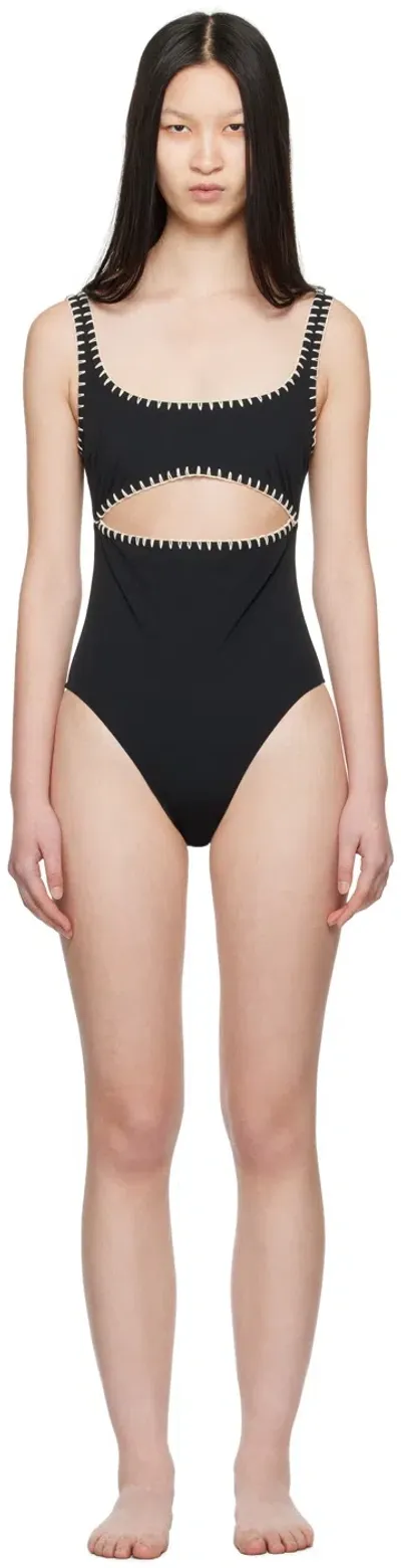 Nanushka Black Sorena One-piece Swimsuit In Black/creme