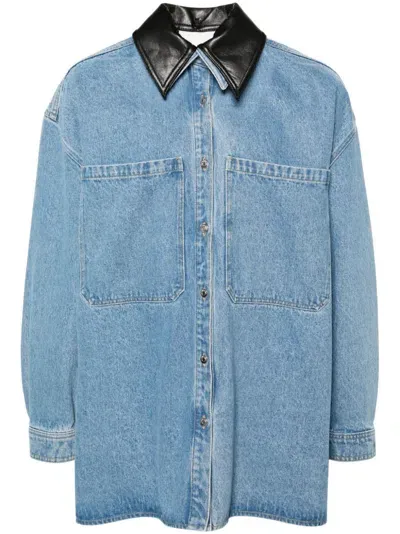 Nanushka Contrasting-collar Denim Shirt Jacket In Blue