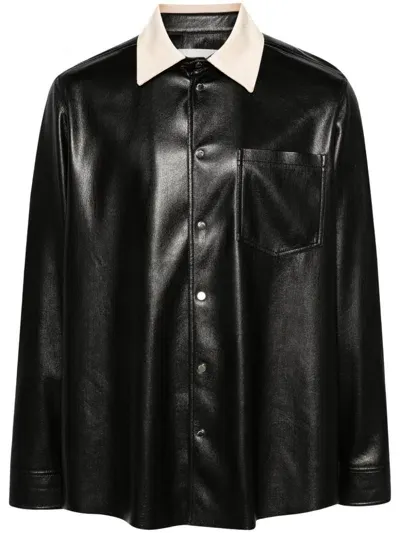 Nanushka Contrasting-collar Faux-leather Shirt In Black