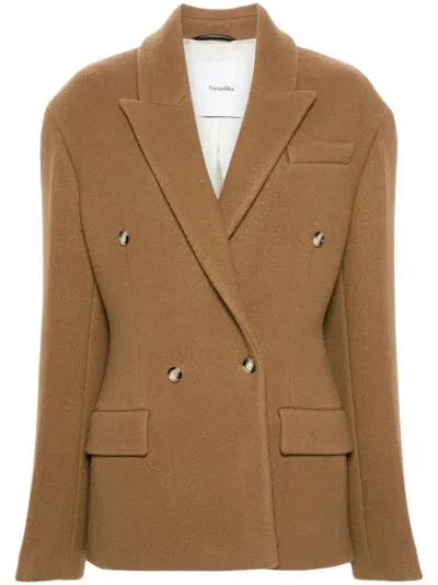 Nanushka Double-breasted Blazer In Brown