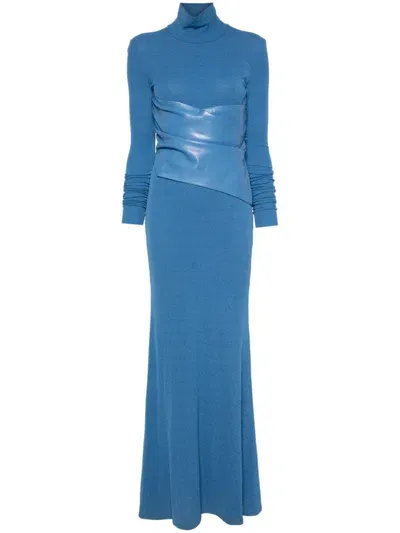 Nanushka Draped-detail Maxi Dress In Blue