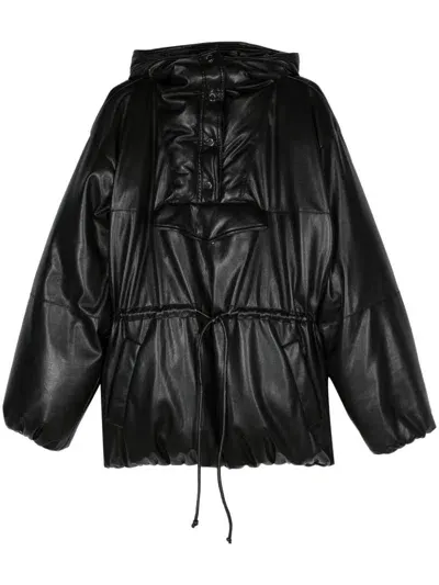 Nanushka Faux-leather Hooded Puffer Coat In Black