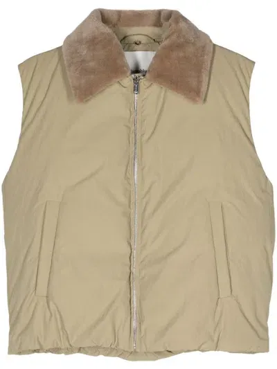 Nanushka Fleece-collar Padded Gilet In Neutrals