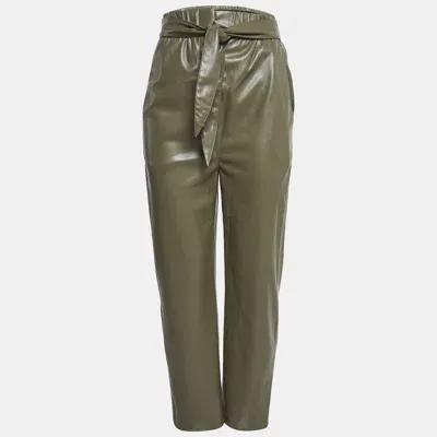 Pre-owned Nanushka Green Faux Leather High Rise Belted Pants S