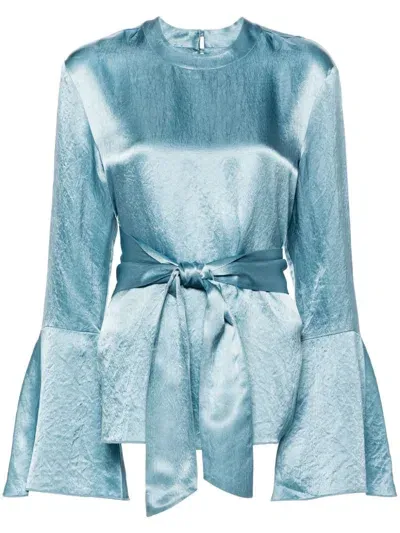 Nanushka Ilon Belted Blouse In Blue