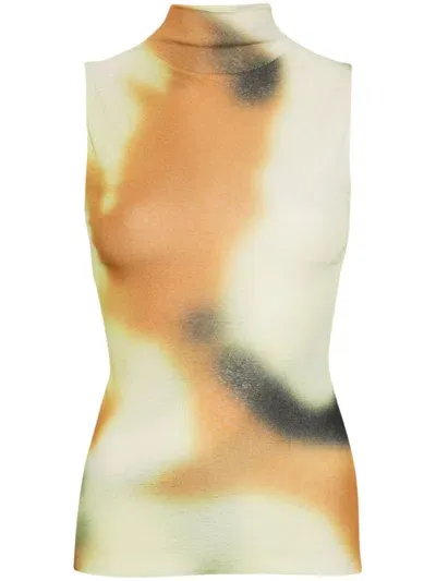 Nanushka Smudged Graffiti-print Top In Yellow