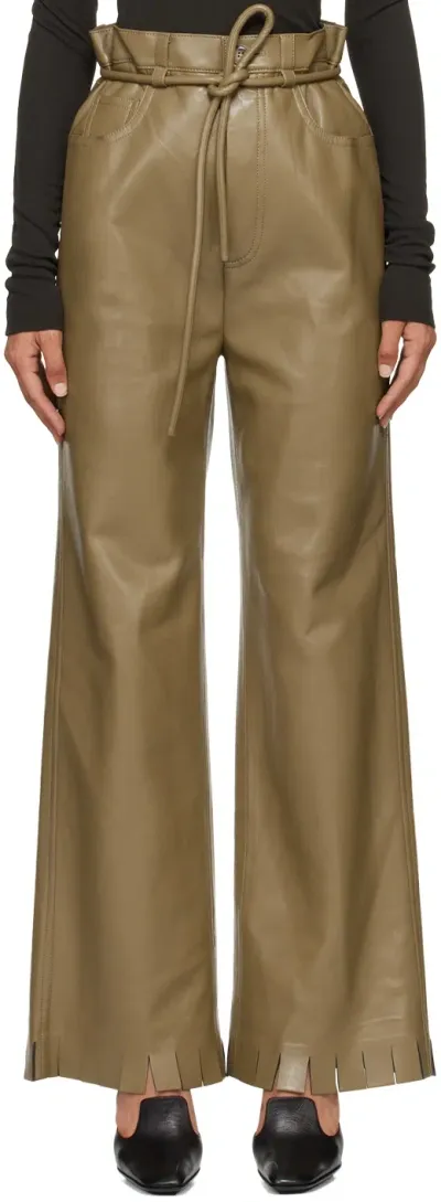 Nanushka Taupe Harlee Vegan Leather Trousers In Muted Khaki