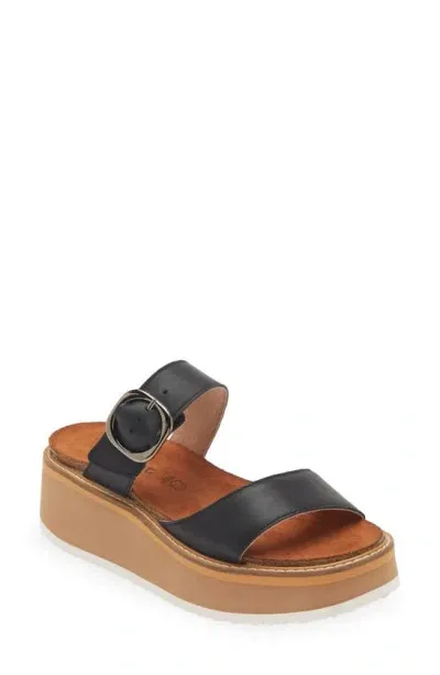 Naot Halvah Platform Wedge Sandal In Soft Black Leather