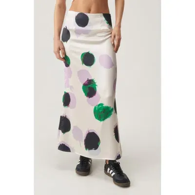 Nasty Gal Blurred Spot Bias Cut Satin Maxi Skirt In Ivory Multi