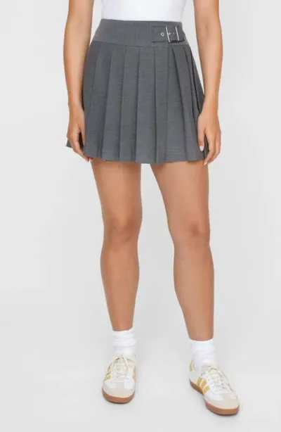 Nasty Gal Buckle Detail Pleated Miniskirt In Grey Marl