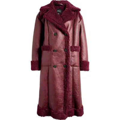 Nasty Gal Faux Shearling Coat In Wine