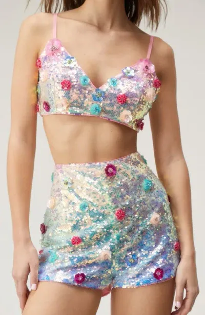 Nasty Gal Floral Appliqué Sequin Bralette Top In Pink