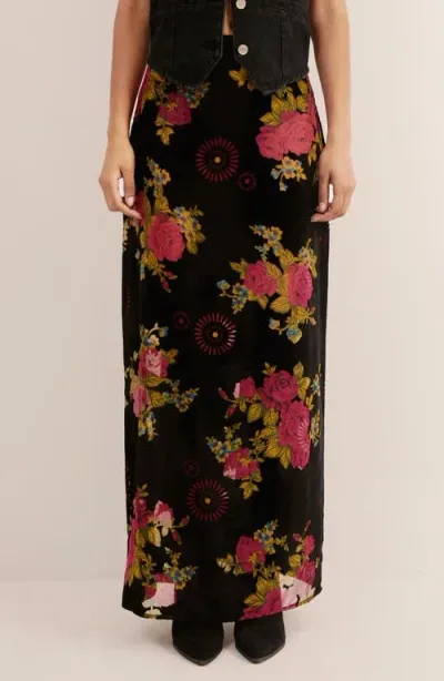 Nasty Gal Floral Devore Maxi Skirt In Pink