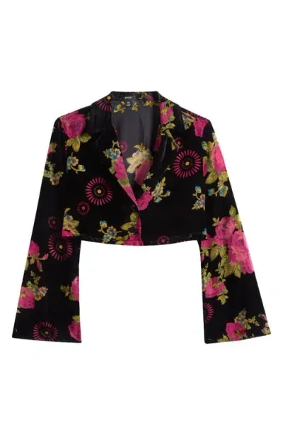 Nasty Gal Floral Devore Velvet Crop Jacket In Pink