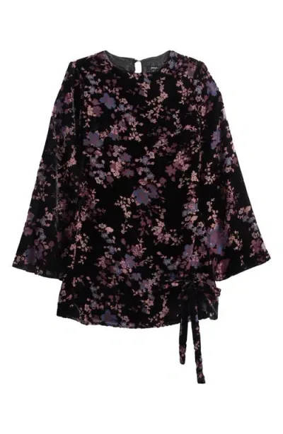 Nasty Gal Floral Long Sleeve Side Tie Velvet Minidress In Purple