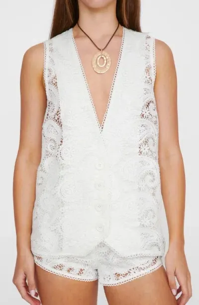 Nasty Gal Lace Oversize Vest In Ivory