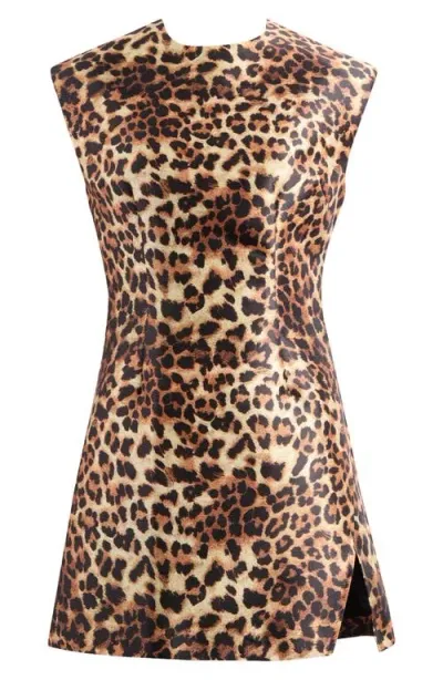 Nasty Gal Leopard Print Shoulder Pad Structured Satin Minidress In Brown