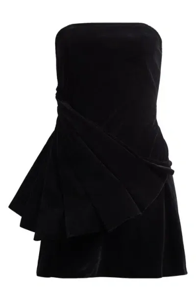 Nasty Gal Pleat Strapless Velvet Cocktail Minidress In Black