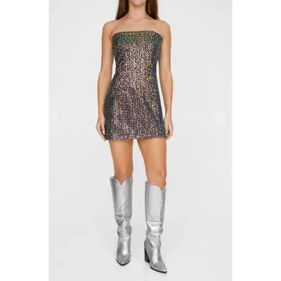 Nasty Gal Sequin Strapless Denim Minidress In Black Multi