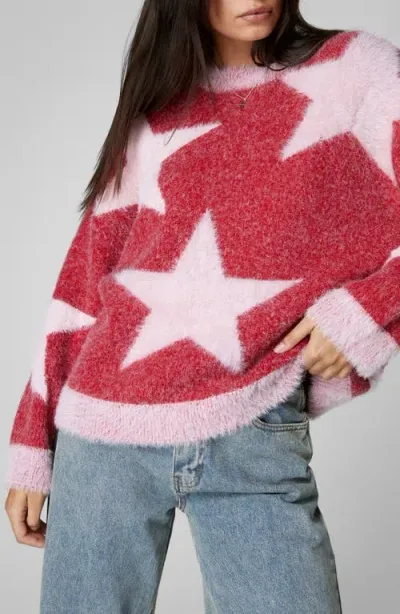 Nasty Gal Star Jacquard Crewneck Sweater In Red