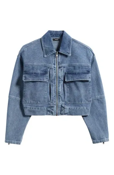 Nasty Gal Zip Denim Bomber Jacket In Acid Wash Light Blue