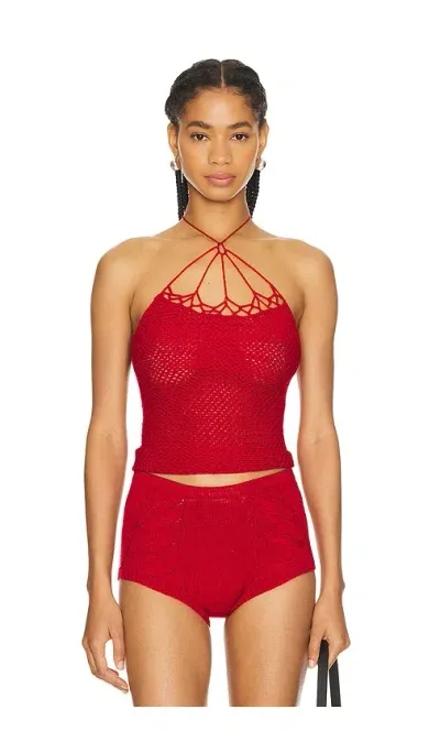 Nastyamasha Crochet Halter Top In 红色