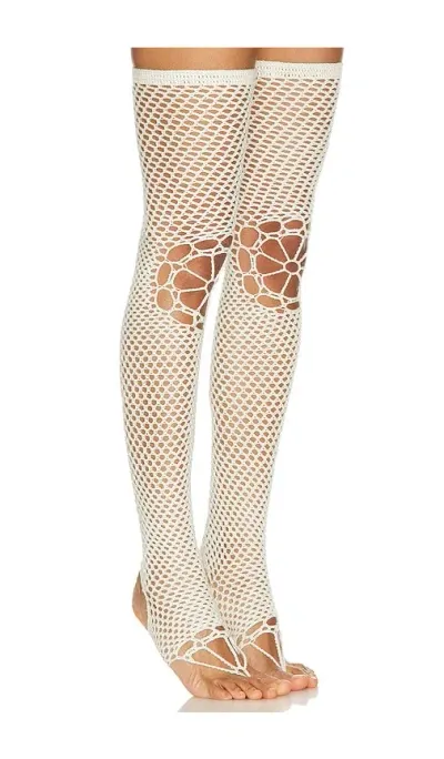 Nastyamasha Crochet Stockings With Floral Knees In 米白