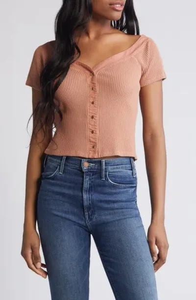 Nation Ltd Alessia Rivera Crop Rib Top In Mocha Mousse