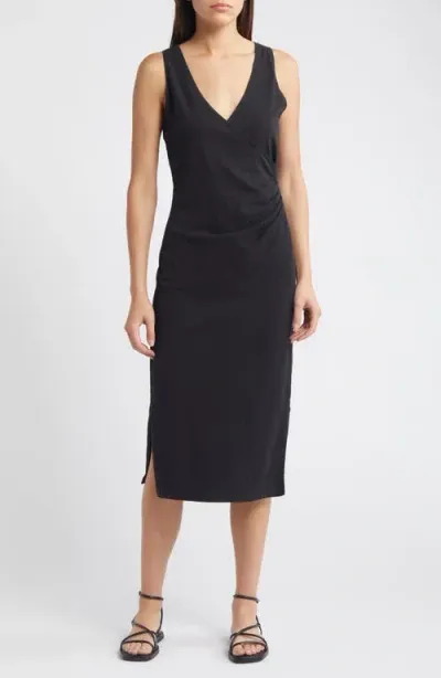 Nation Ltd Melrose Straight Cotton Column Midi Dress In Jet Black